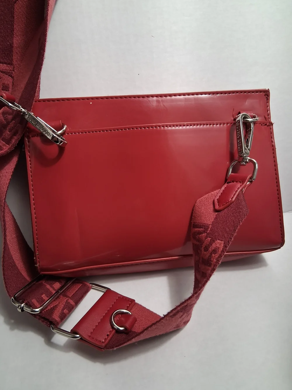 SM Logo Red Patent Messenger Bag with Branded Strap